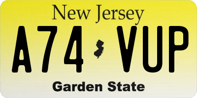 NJ license plate A74VUP