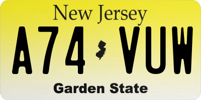 NJ license plate A74VUW