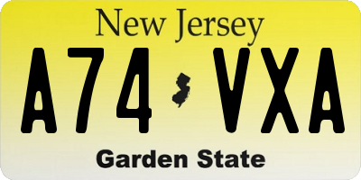 NJ license plate A74VXA