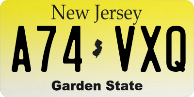 NJ license plate A74VXQ