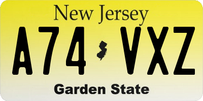NJ license plate A74VXZ