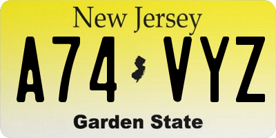NJ license plate A74VYZ