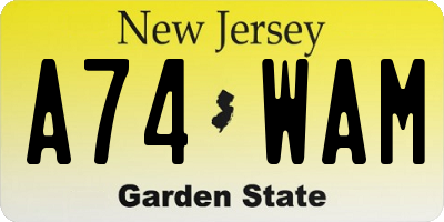 NJ license plate A74WAM