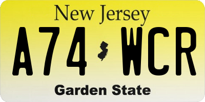 NJ license plate A74WCR