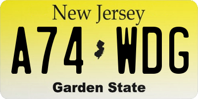NJ license plate A74WDG