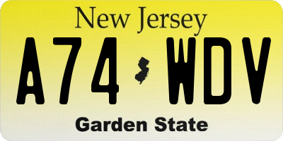 NJ license plate A74WDV