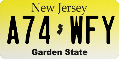 NJ license plate A74WFY
