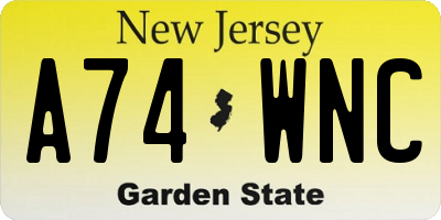 NJ license plate A74WNC