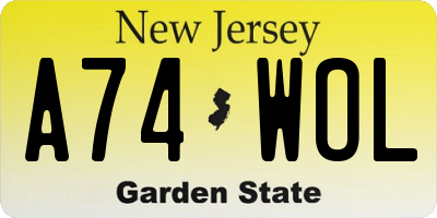 NJ license plate A74WOL