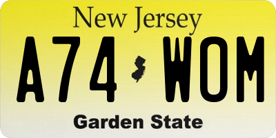 NJ license plate A74WOM