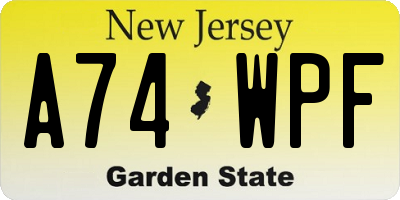 NJ license plate A74WPF