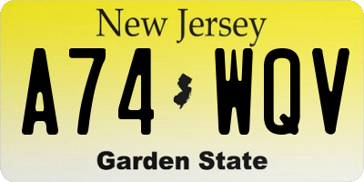 NJ license plate A74WQV