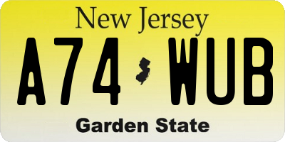 NJ license plate A74WUB