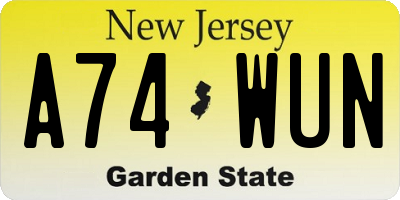 NJ license plate A74WUN