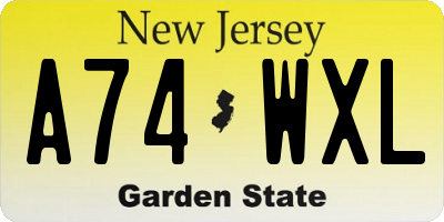NJ license plate A74WXL