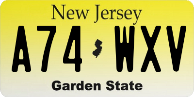 NJ license plate A74WXV
