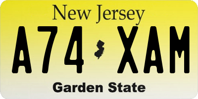 NJ license plate A74XAM