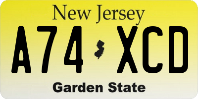 NJ license plate A74XCD
