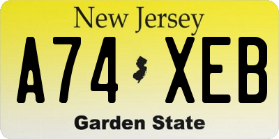 NJ license plate A74XEB