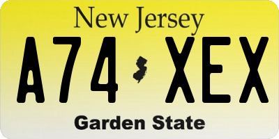 NJ license plate A74XEX