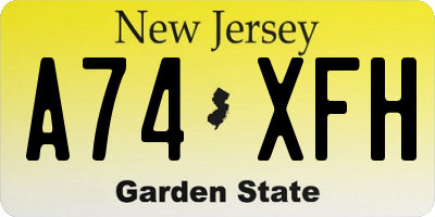 NJ license plate A74XFH