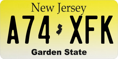 NJ license plate A74XFK