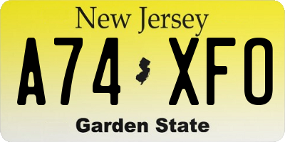 NJ license plate A74XFO