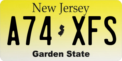 NJ license plate A74XFS