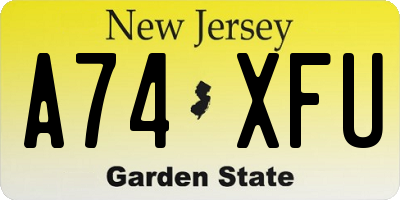 NJ license plate A74XFU