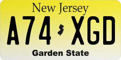 NJ license plate A74XGD