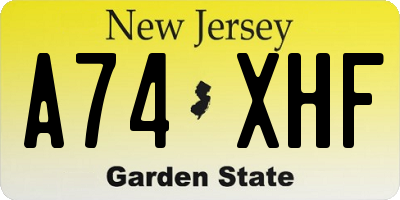 NJ license plate A74XHF