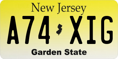 NJ license plate A74XIG