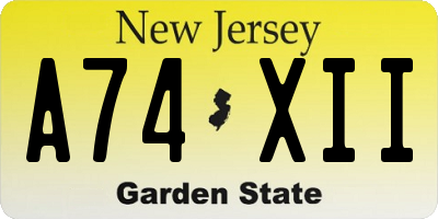 NJ license plate A74XII