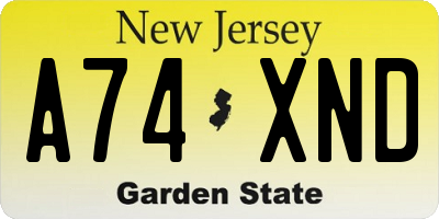 NJ license plate A74XND