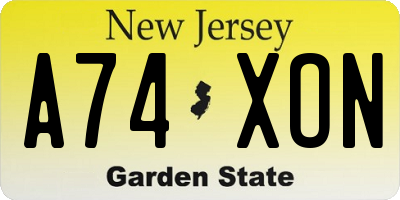 NJ license plate A74XON