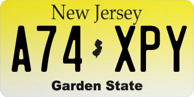 NJ license plate A74XPY