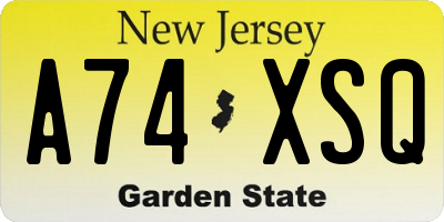 NJ license plate A74XSQ