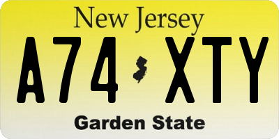 NJ license plate A74XTY