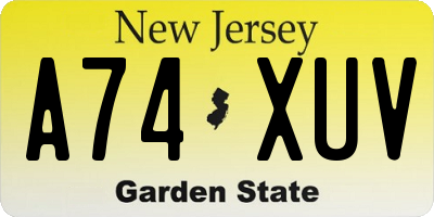 NJ license plate A74XUV