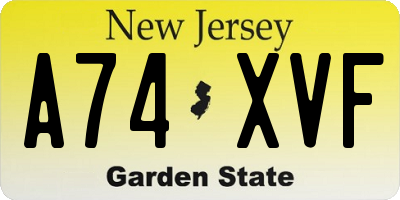 NJ license plate A74XVF