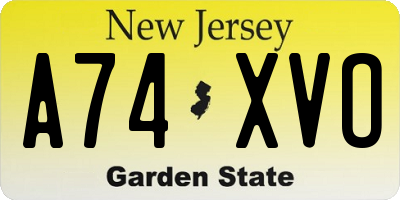 NJ license plate A74XVO