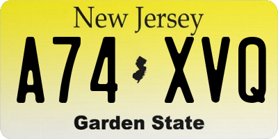 NJ license plate A74XVQ