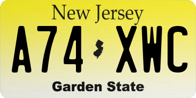 NJ license plate A74XWC