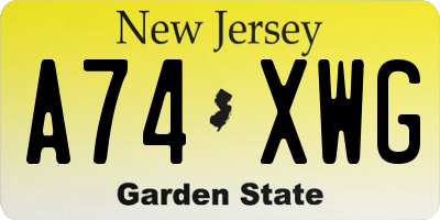 NJ license plate A74XWG