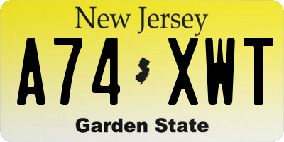 NJ license plate A74XWT