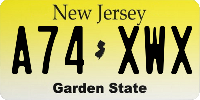 NJ license plate A74XWX
