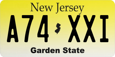 NJ license plate A74XXI