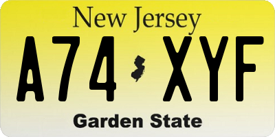 NJ license plate A74XYF