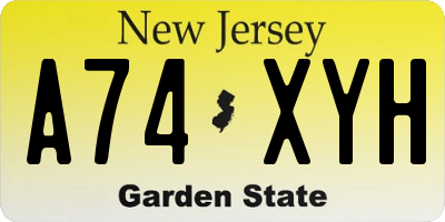 NJ license plate A74XYH