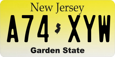 NJ license plate A74XYW